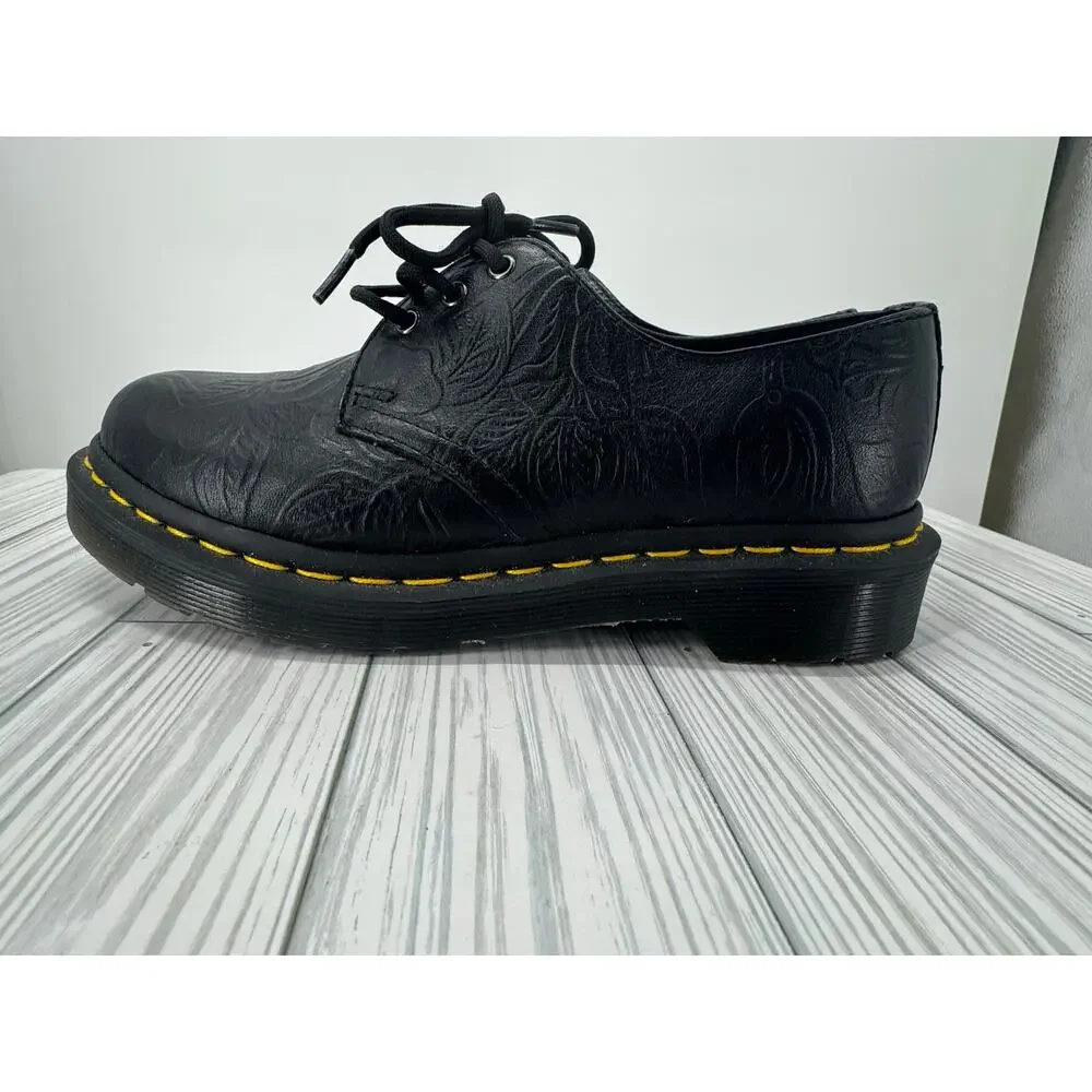 Dr. Martens 1461 Women's Sz 5 Black Floral Embossed Leather Oxford Shoes AirWair